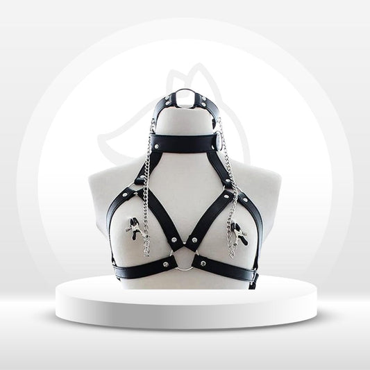 BDSM Nipple Clamp Chest Harness - Vixen